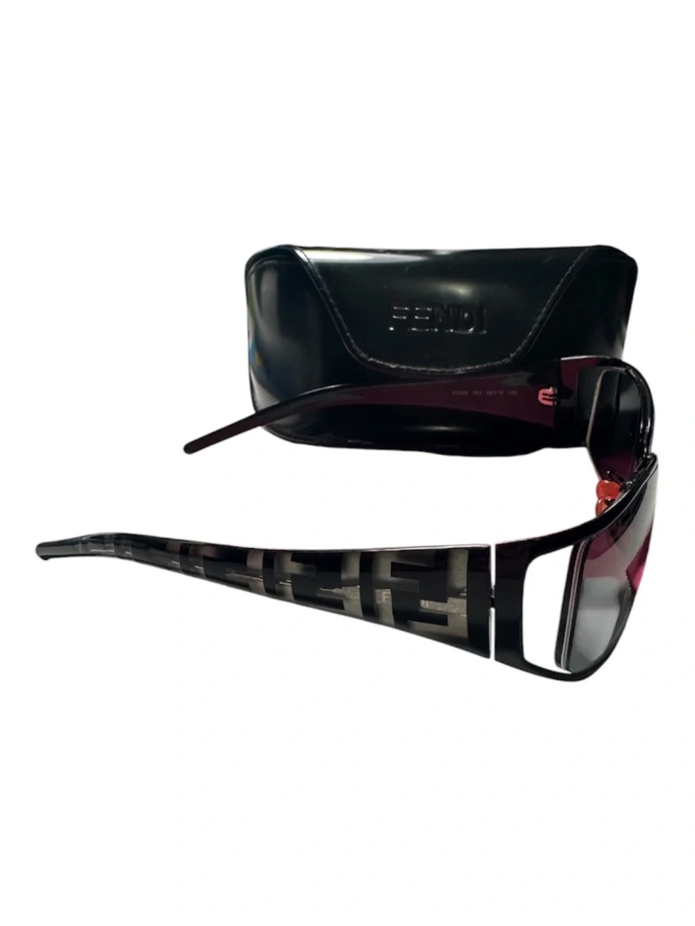 Fendi Zucca Shield Sunglasses Black Gray Logo Temples Made in Italy w/ Case